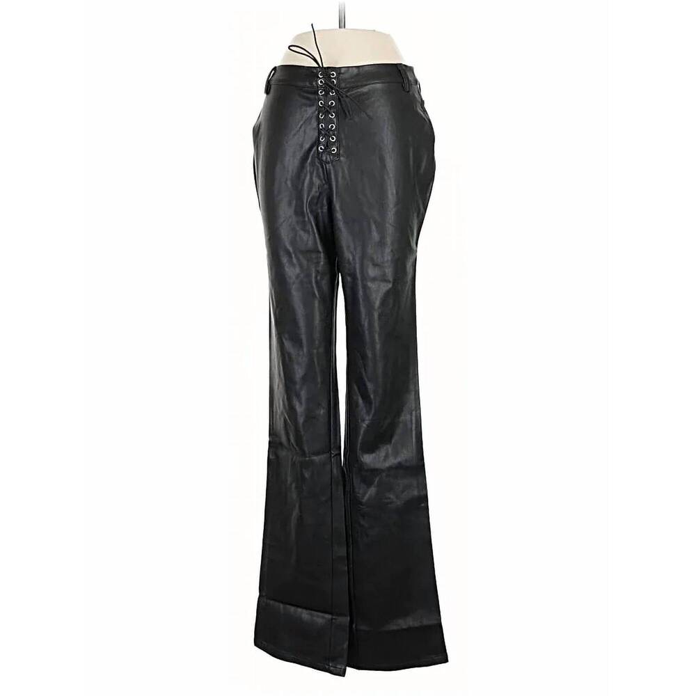 NEW WWW women's lace up vegan leather pants in black